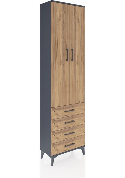Arges Dolap 4 Raflı 4 Çekmeceli 2 Kapaklı 60X30X221 Antrasit-Çam fiyatları