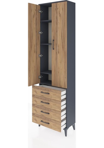 Arges Dolap 4 Raflı 4 Çekmeceli 2 Kapaklı 60X30X221 Antrasit-Çam fırsatları