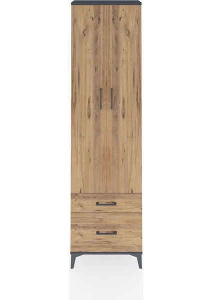 Arges Dolap 3 Raflı 2 Çekmeceli Tek Askılı 60X30X221 Antrasit-Çam