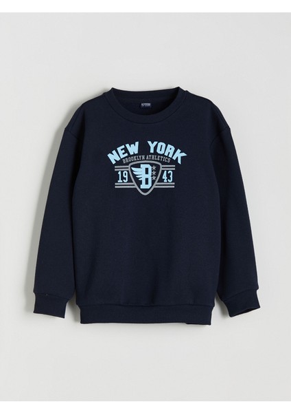 Yeni Sezon Bisiklet Yaka New York Baskılı Erkek Çocuk Sweatshirt