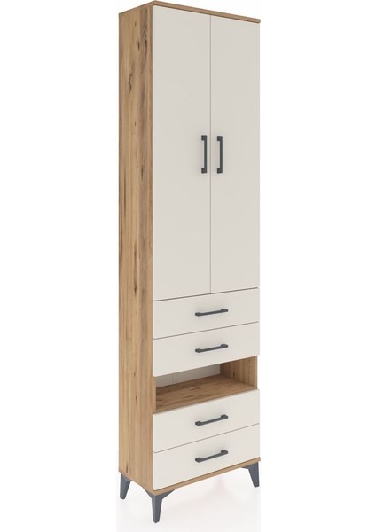 Arges Dolap 4 Raflı 4 Çekmeceli 2 Kapaklı 60X30X221 Çam-Aytaşı fiyatları