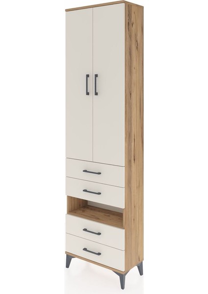 Arges Dolap 4 Raflı 4 Çekmeceli 2 Kapaklı 60X30X221 Çam-Aytaşı modelleri