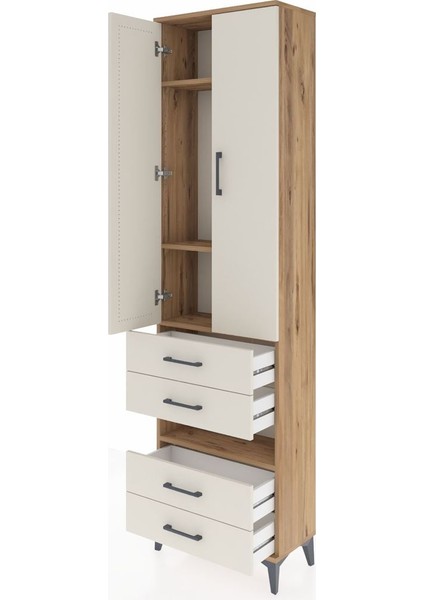 Arges Dolap 4 Raflı 4 Çekmeceli 2 Kapaklı 60X30X221 Çam-Aytaşı fırsatları