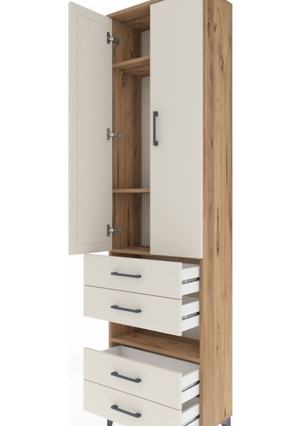 Arges Dolap 4 Raflı 4 Çekmeceli 2 Kapaklı 60X30X221 Çam-Aytaşı indirimleri