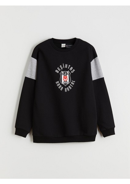 Yeni Sezon Bisiklet Yaka Beşiktaş Baskılı Erkek Çocuk Sweatshirt