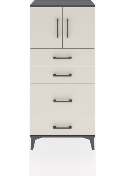 Hyperion Dolap Tek Raflı 4 Çekmeceli 2 Kapaklı 60X44X134 Antrasit-Aytaşı