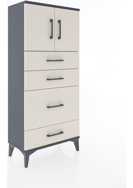 Hyperion Dolap Tek Raflı 4 Çekmeceli 2 Kapaklı 60X44X134 Antrasit-Aytaşı fiyatları