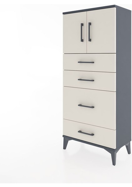 Hyperion Dolap Tek Raflı 4 Çekmeceli 2 Kapaklı 60X44X134 Antrasit-Aytaşı modelleri