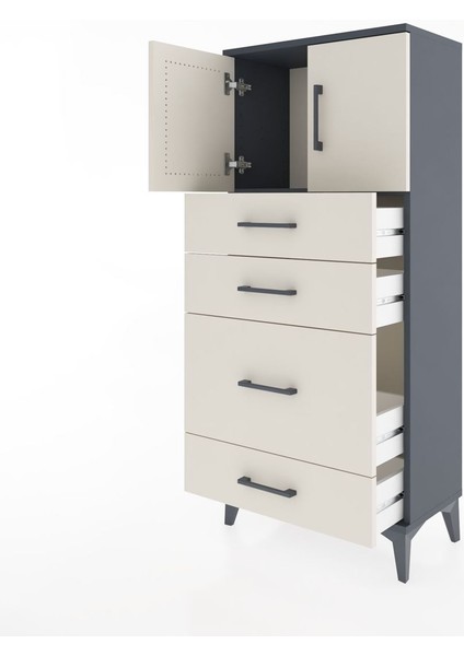 Hyperion Dolap Tek Raflı 4 Çekmeceli 2 Kapaklı 60X44X134 Antrasit-Aytaşı fırsatları
