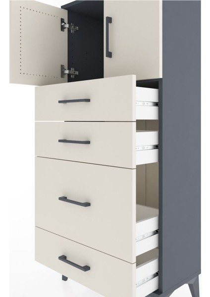 Hyperion Dolap Tek Raflı 4 Çekmeceli 2 Kapaklı 60X44X134 Antrasit-Aytaşı indirimleri