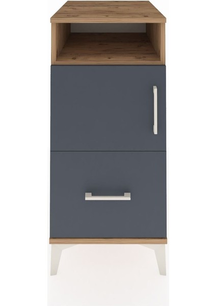 Kronos Komodin 2 Raflı Tek Çekmeceli Tek Kapaklı 44X59X96 Çam-Antrasit