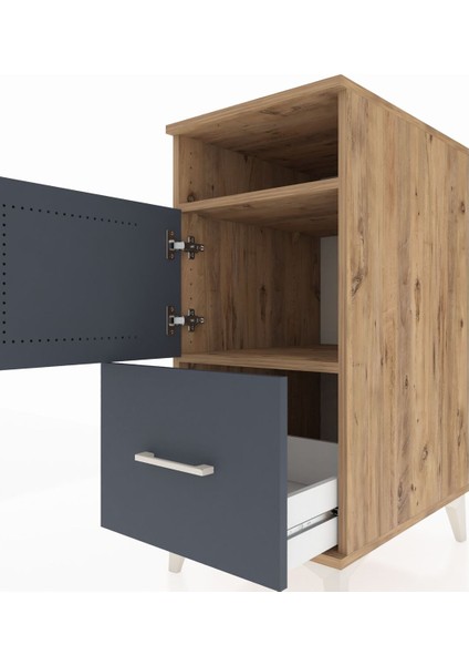 Kronos Komodin 2 Raflı Tek Çekmeceli Tek Kapaklı 44X59X96 Çam-Antrasit indirimleri