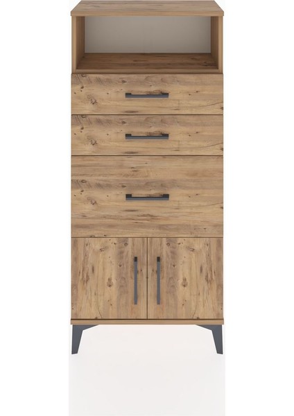 Hyperion Dolap Tek Raflı 3 Çekmeceli 2 Kapaklı 60X44X134 Çam-Çam