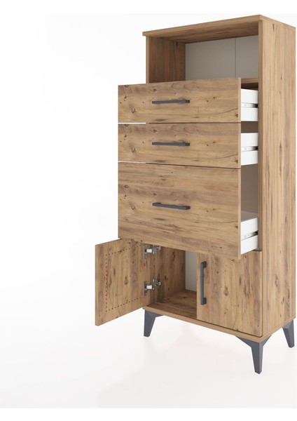 Hyperion Dolap Tek Raflı 3 Çekmeceli 2 Kapaklı 60X44X134 Çam-Çam fırsatları