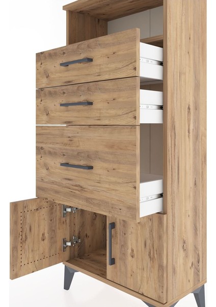 Hyperion Dolap Tek Raflı 3 Çekmeceli 2 Kapaklı 60X44X134 Çam-Çam indirimleri