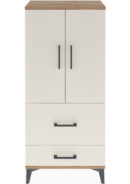 Arges Dolap Tek Raflı 2 Çekmeceli 2 Kapaklı 60X30X134 Çam-Aytaşı