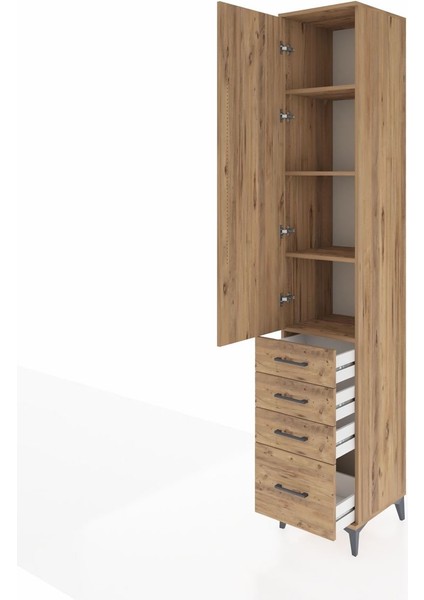 Hyperion Dolap 4 Raflı 4 Çekmeceli Tek Kapaklı 44X44X243 Çam-Çam fırsatları