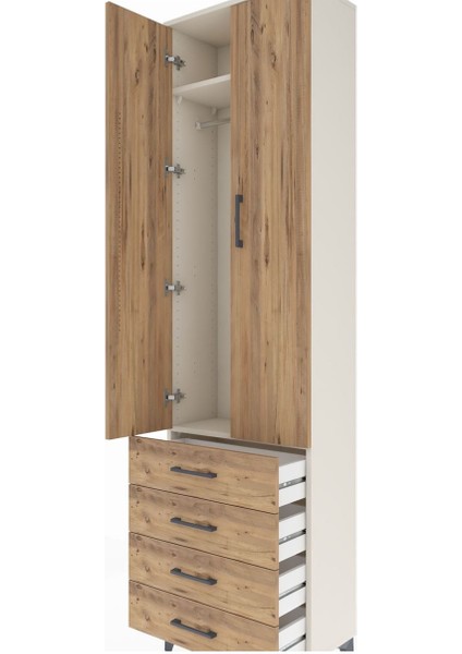Arges Dolap 2 Raflı 4 Çekmeceli Tek Askılı 60X30X221 Aytaşı-Çam indirimleri