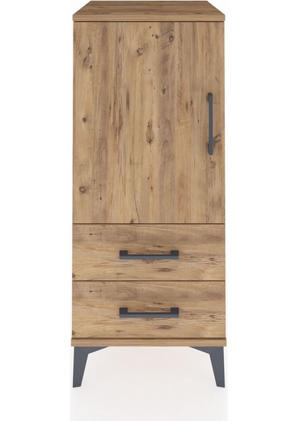 Hyperion Komodin 2 Raflı 2 Çekmeceli Tek Kapaklı 44X44X106 Çam-Çam