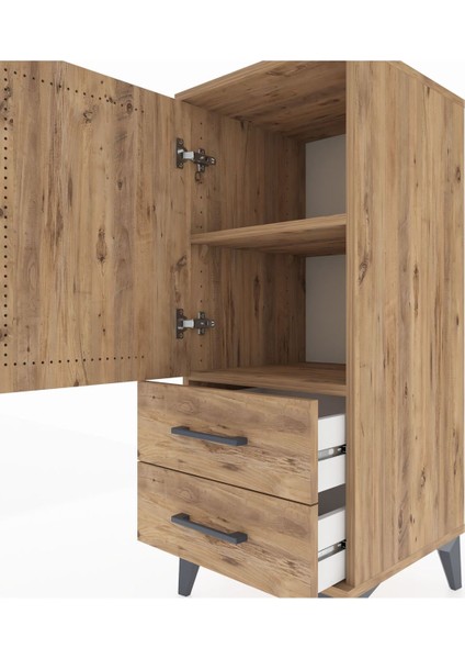 Hyperion Komodin 2 Raflı 2 Çekmeceli Tek Kapaklı 44X44X106 Çam-Çam indirimleri