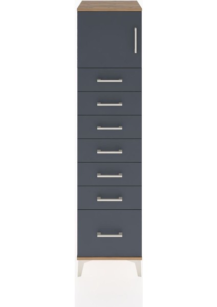 Hyperion Dolap Tek Raflı 7 Çekmeceli Tek Kapaklı 44X44X182 Çam-Antrasit