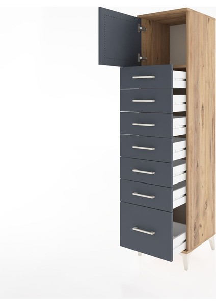 Hyperion Dolap Tek Raflı 7 Çekmeceli Tek Kapaklı 44X44X182 Çam-Antrasit fırsatları