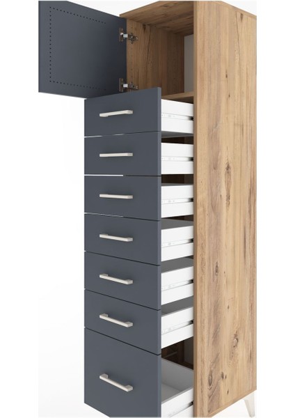 Hyperion Dolap Tek Raflı 7 Çekmeceli Tek Kapaklı 44X44X182 Çam-Antrasit indirimleri