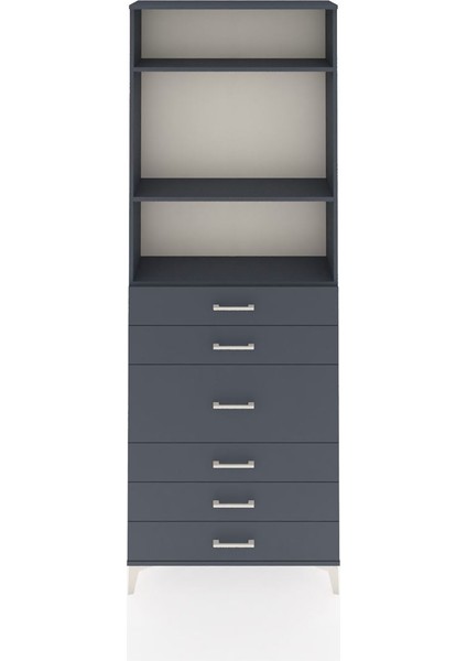 Arges Dolap 3 Raflı 7 Çekmeceli 2 Kapaklı 88X30X243 Antrasit-Antrasit