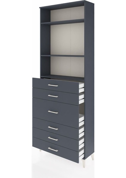 Arges Dolap 3 Raflı 7 Çekmeceli 2 Kapaklı 88X30X243 Antrasit-Antrasit fırsatları