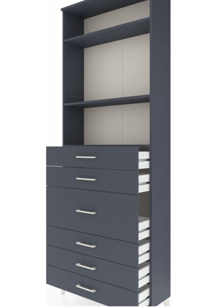 Arges Dolap 3 Raflı 7 Çekmeceli 2 Kapaklı 88X30X243 Antrasit-Antrasit indirimleri