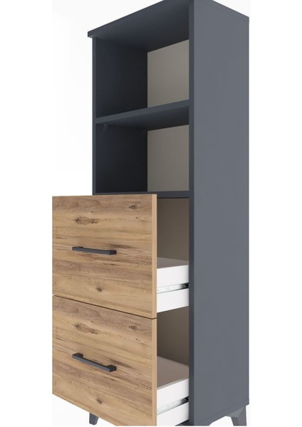 Arges Dolap 2 Raflı 2 Çekmeceli 44X30X134 Antrasit-Çam indirimleri