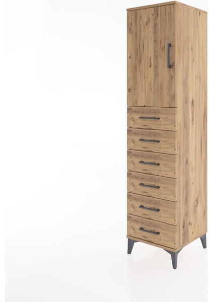 Hyperion Dolap Tek Raflı 6 Çekmeceli Tek Kapaklı 44X44X182 Çam-Çam modelleri