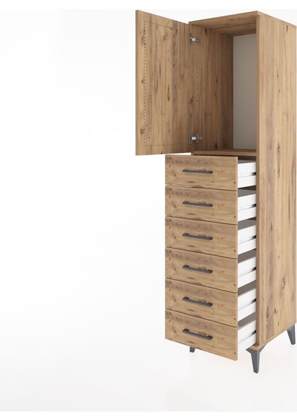 Hyperion Dolap Tek Raflı 6 Çekmeceli Tek Kapaklı 44X44X182 Çam-Çam fırsatları