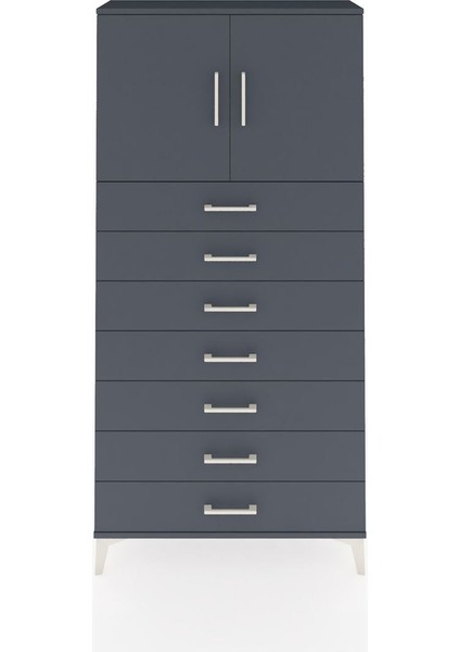 Arges Dolap 2 Raflı 7 Çekmeceli 2 Kapaklı 88X30X182 Antrasit-Antrasit