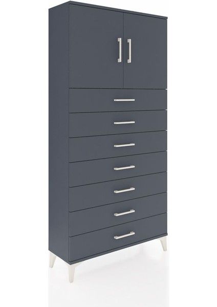 Arges Dolap 2 Raflı 7 Çekmeceli 2 Kapaklı 88X30X182 Antrasit-Antrasit fiyatları