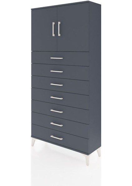 Arges Dolap 2 Raflı 7 Çekmeceli 2 Kapaklı 88X30X182 Antrasit-Antrasit modelleri