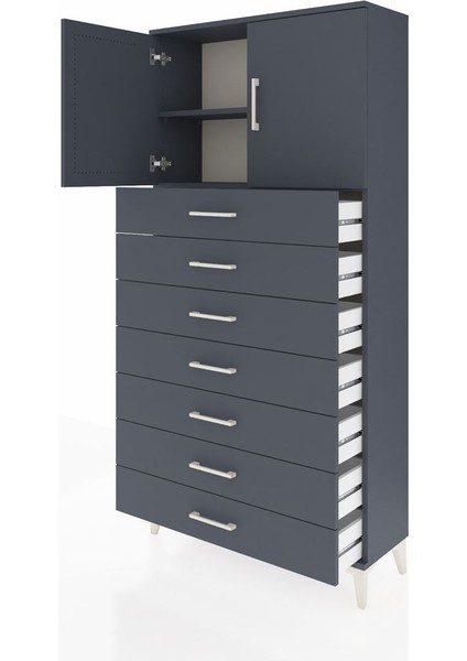 Arges Dolap 2 Raflı 7 Çekmeceli 2 Kapaklı 88X30X182 Antrasit-Antrasit fırsatları