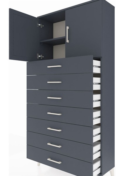 Arges Dolap 2 Raflı 7 Çekmeceli 2 Kapaklı 88X30X182 Antrasit-Antrasit indirimleri