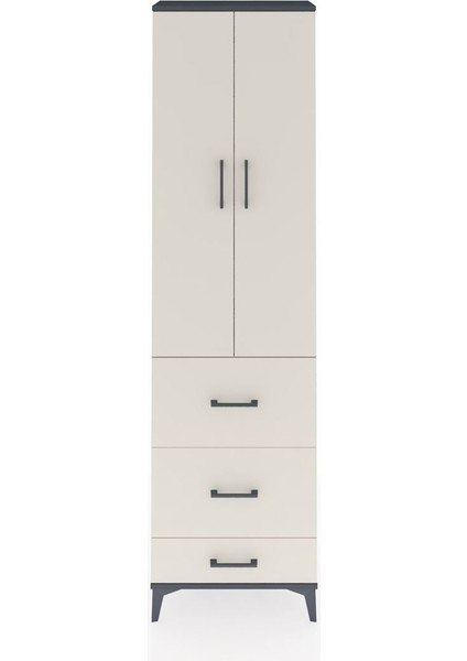 Arges Dolap 3 Raflı 3 Çekmeceli 2 Kapaklı 60X30X221 Antrasit-Aytaşı