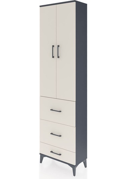 Arges Dolap 3 Raflı 3 Çekmeceli 2 Kapaklı 60X30X221 Antrasit-Aytaşı modelleri