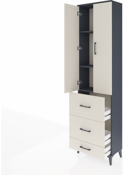 Arges Dolap 3 Raflı 3 Çekmeceli 2 Kapaklı 60X30X221 Antrasit-Aytaşı fırsatları