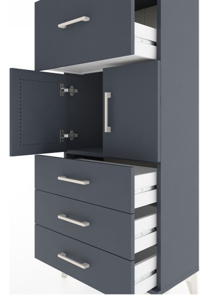 Hyperion Dolap Tek Raflı 4 Çekmeceli 2 Kapaklı 60X44X134 Antrasit-Antrasit indirimleri