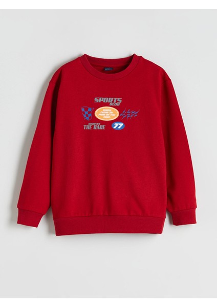 Yeni Sezon Bisiklet Yaka Baskılı Erkek Çocuk Sweatshirt