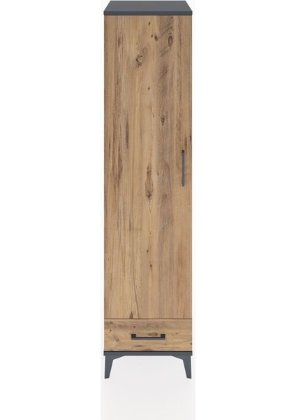 Hyperion Dolap 2 Raflı Tek Çekmeceli Tek Askılı 44X44X182 Antrasit-Çam