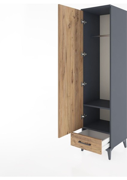 Hyperion Dolap 2 Raflı Tek Çekmeceli Tek Askılı 44X44X182 Antrasit-Çam fırsatları