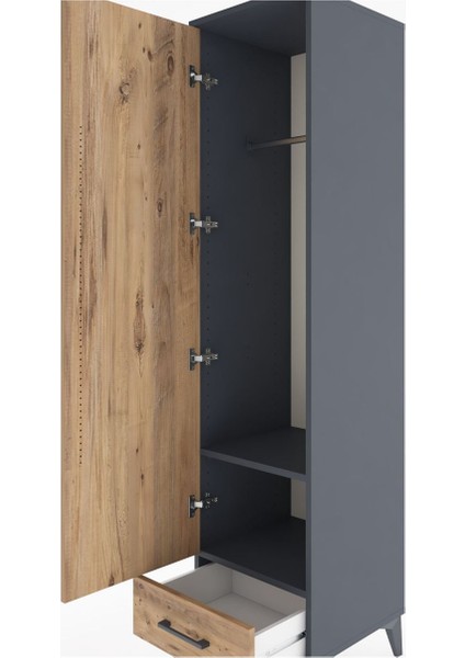 Hyperion Dolap 2 Raflı Tek Çekmeceli Tek Askılı 44X44X182 Antrasit-Çam indirimleri