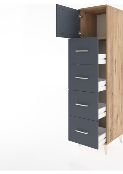Hyperion Dolap Tek Raflı 4 Çekmeceli Tek Kapaklı 44X44X182 Çam-Antrasit fırsatları