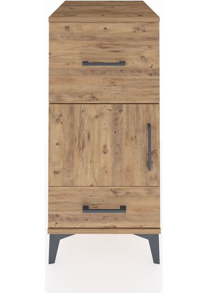Kronos Komodin Tek Raflı 2 Çekmeceli Tek Kapaklı 44X59X96 Çam-Çam