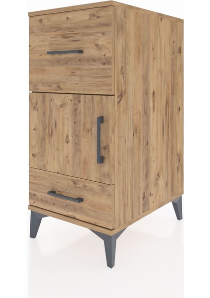 Kronos Komodin Tek Raflı 2 Çekmeceli Tek Kapaklı 44X59X96 Çam-Çam modelleri