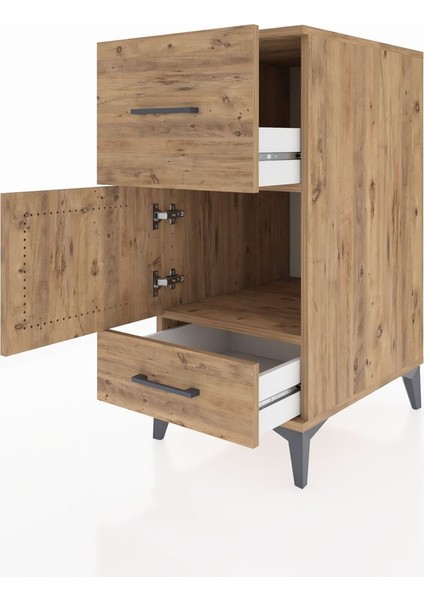 Kronos Komodin Tek Raflı 2 Çekmeceli Tek Kapaklı 44X59X96 Çam-Çam fırsatları